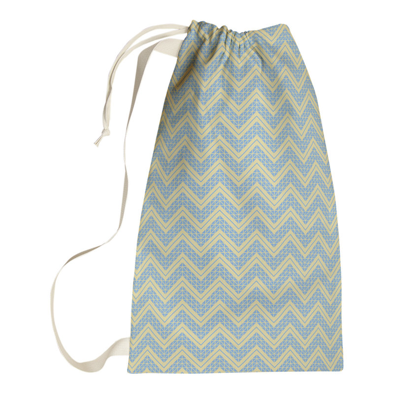 Stephenie Fabric Laundry Bag with Handles, 29" H x 18" W x 1.5" D, Yellow/Blue