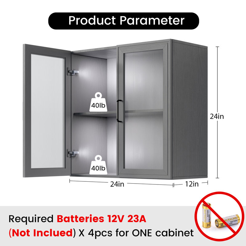 Laundry Wall Mounted Storage Cabinets, 24" W x 2Pcs, Black