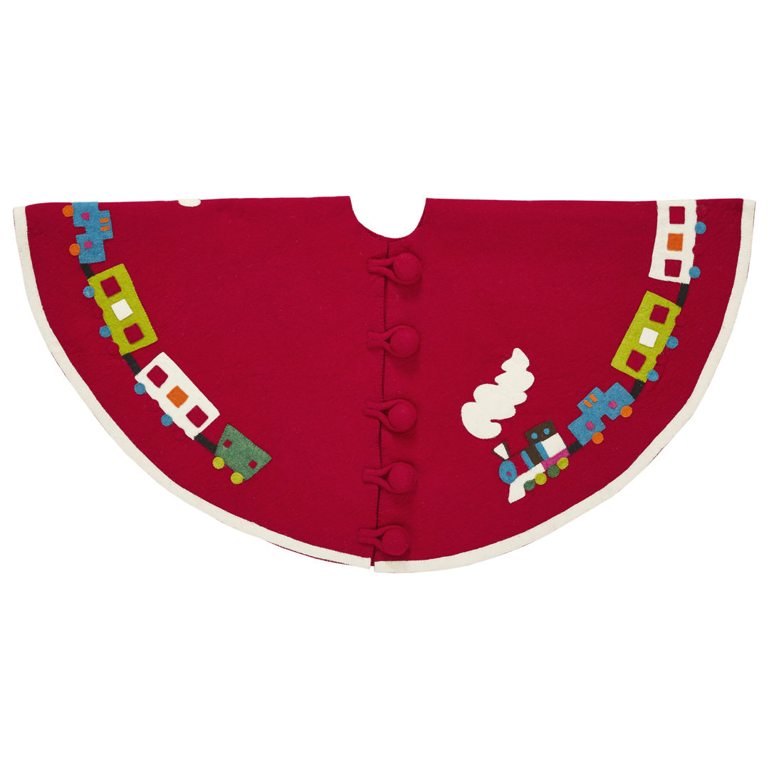 Snowflakes 60" Handmade Christmas Tree Skirt in Felt - Toy Train Arcadia Home