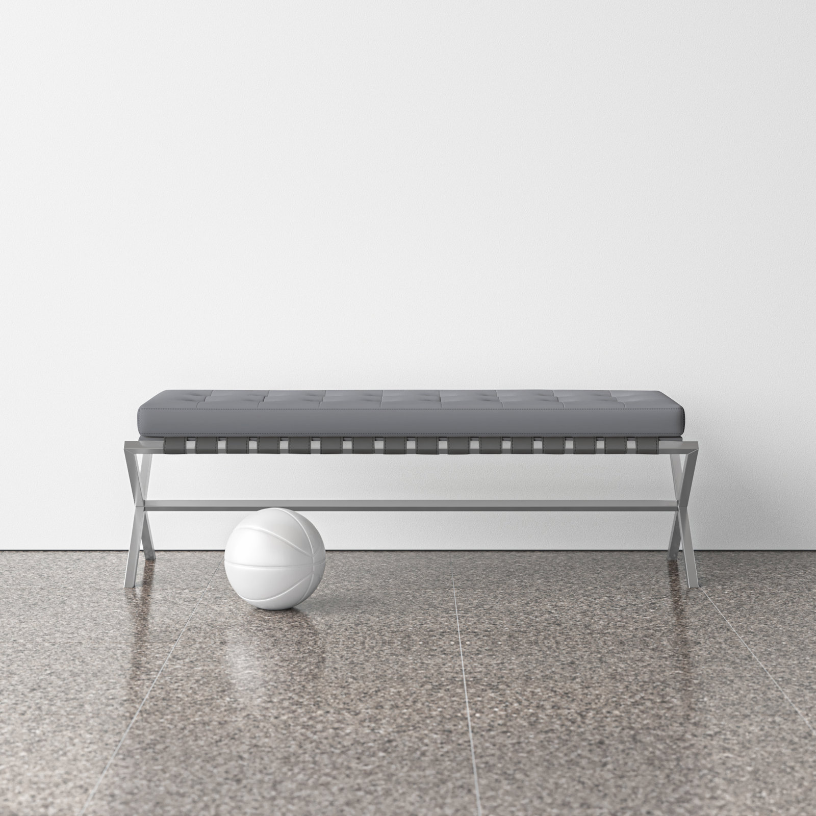 Canton 56" Vegan Leather Bench, Gray/Brushed Stainless Steel Base