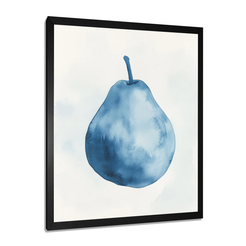 Étude minimaliste de poires bleu pâle et froid - Nature morte abstraite encadrée, H 32 po x l 16 po, Black Picture Framed