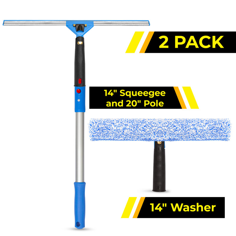 Pro Window Washing Kit with with Squeegee, Washer and Pole, 2 Pack, 20" L x 14" W x 1" D