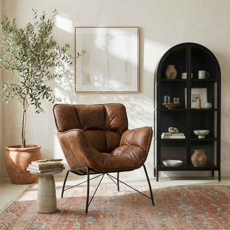 Lachlan Upholstered Accent Chair, Brown Microfiber / Microsuede