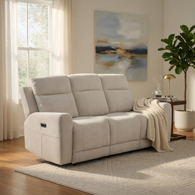 Canapé inclinable électrique avec deux ports USB Kenie, tissu chenille ivoire Kenie