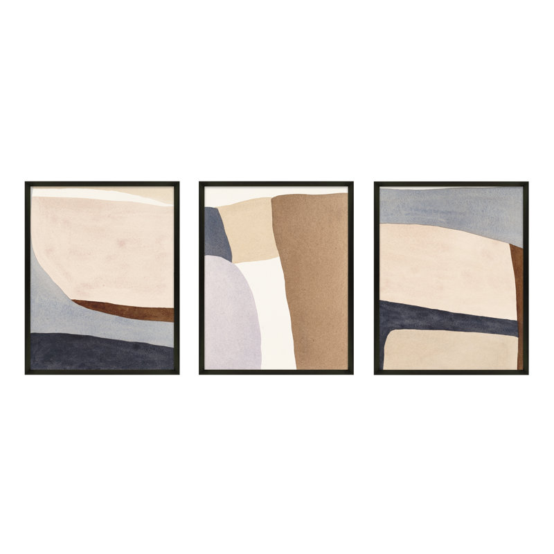 Divided By 3 In Blue Print by Julia Balfour, 30" H x 72" W, Black