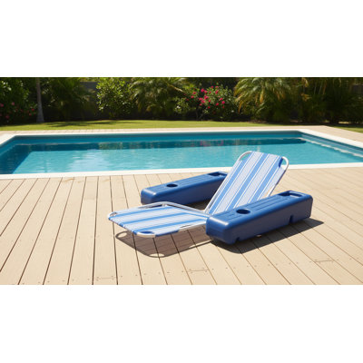 Poolmaster Caribbean Retro Floating Chaise Pool Lounge Chair For Adults, Blue Stripe