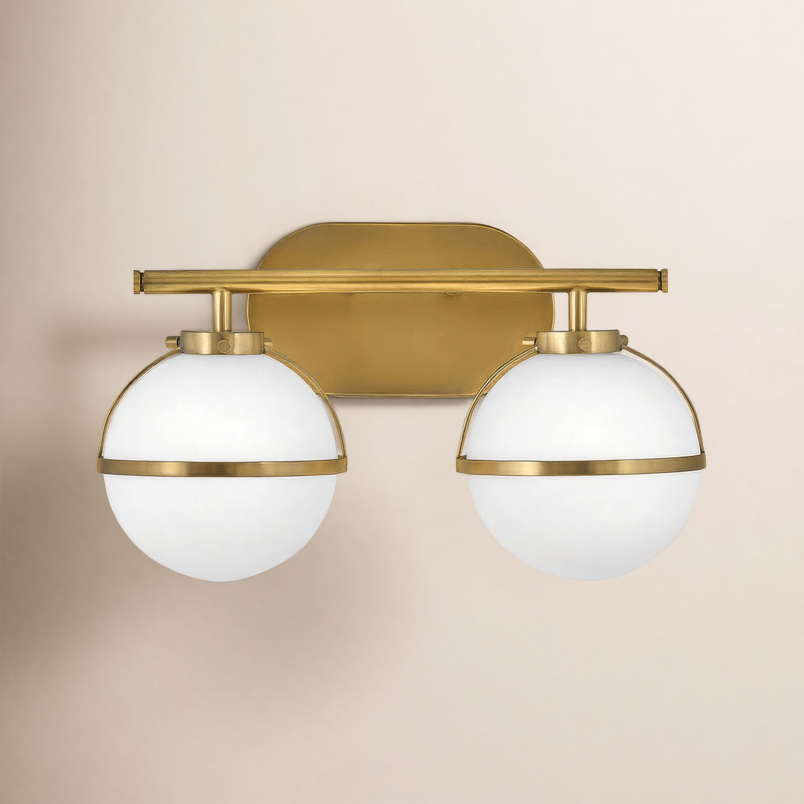 Adneta 2 Light Frosted Dimmable Vanity Light, Heritage Brass