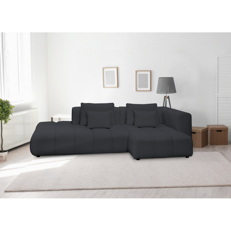 4 Seater Sofa & Chaise, Black, Right Hand Facing