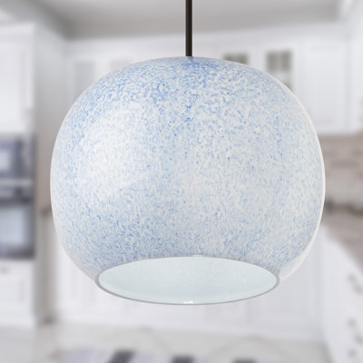 9.8" W Bella Glam Handblown Blue & White Globe Shade Pendant - Ebern Designs