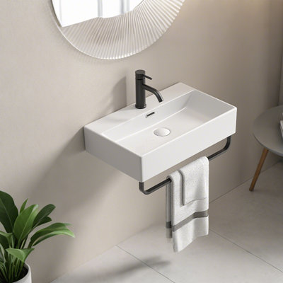 23.63 "W X 14.18" D X 5.32 "H Wall Mounted Washbasin With Towel Rack, Bathroom Sink