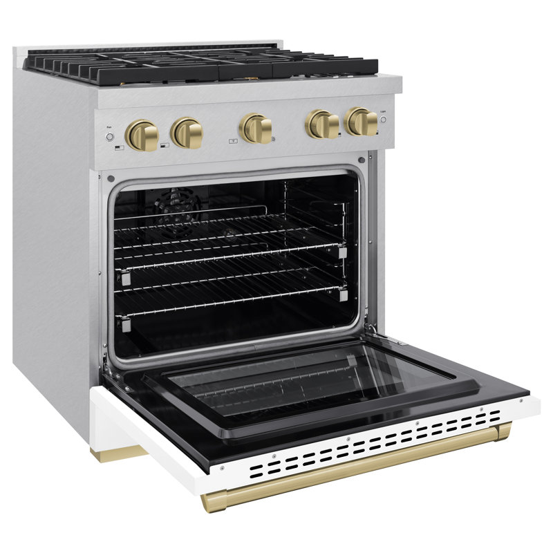 ZLINE Autograph 30" Paramount Dual Fuel DuraSnow® Range w/ White & Bronze Accents (SDRSZ-WM-30-CB), Champagne Bronze