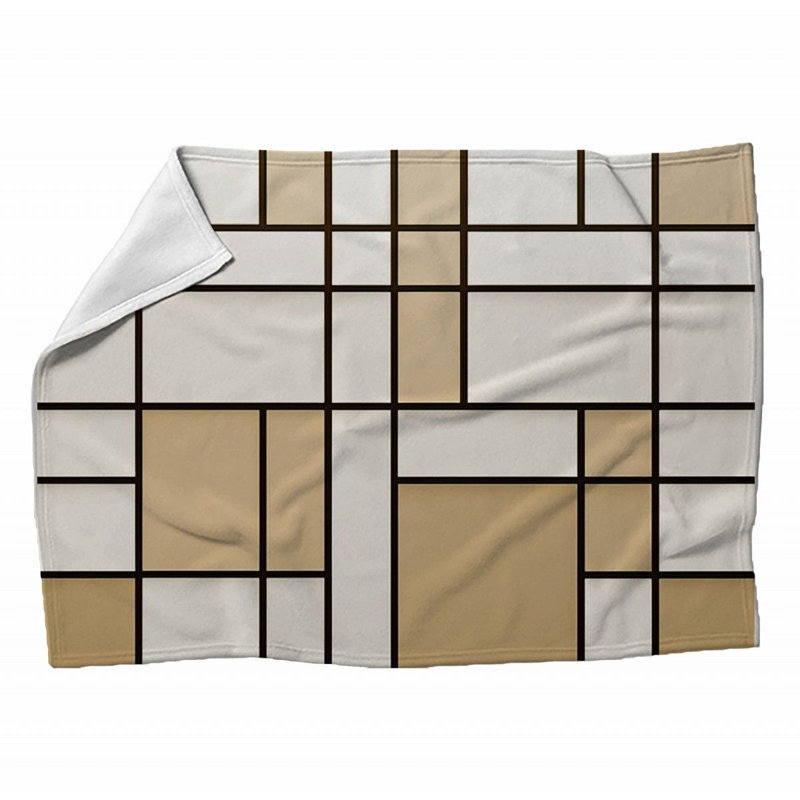 Machine Printed Throw Blanket, 80" L x 60" W, Plaid, White/Beige
