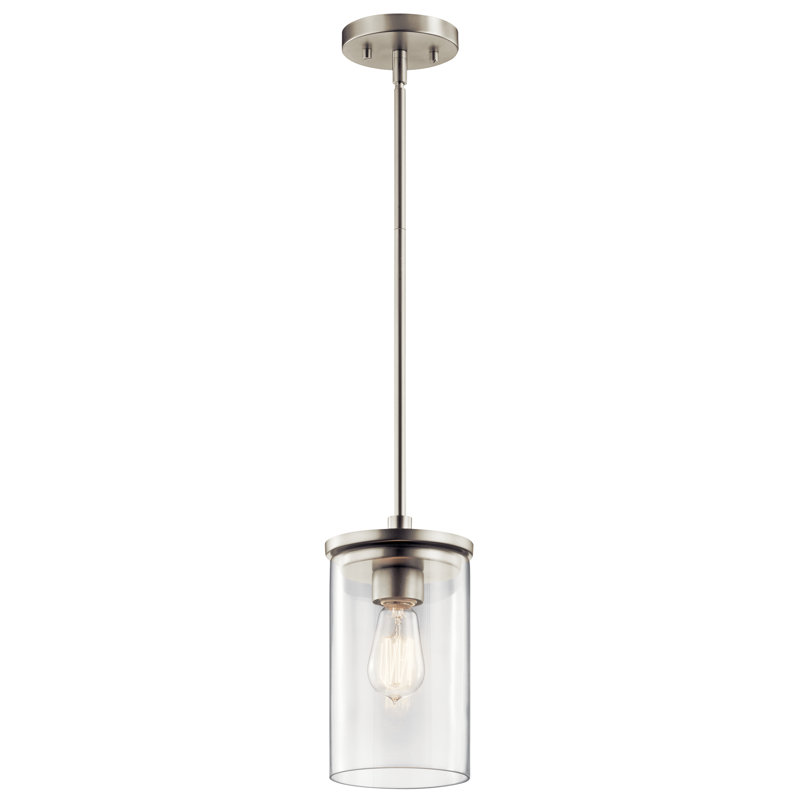 Crosby 1-Light Single Brushed Nickel Pendant with Clear Glass Shade, Brushed Nickel