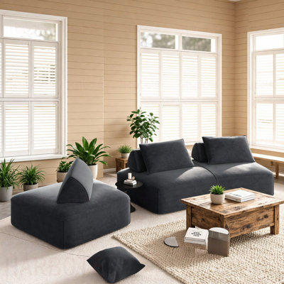 Modern Light Luxury Oversized Modular Sectional Sofa Set,DIY Upholstered Fluffy Chenille Sofa with Removable Backrests and Soft Pillows,Deep Seat Couc