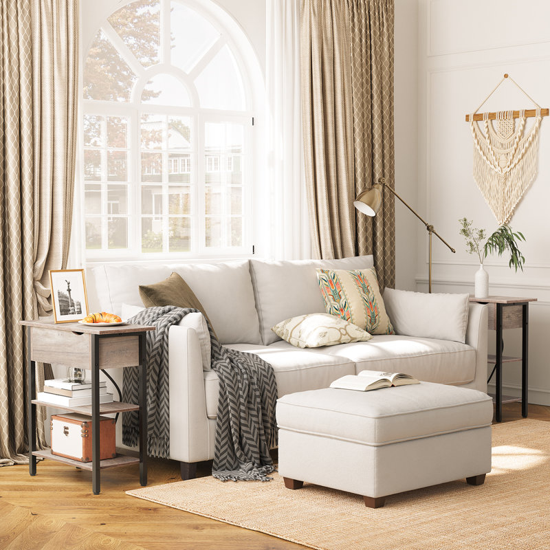 Table de bout haute de 25,2 po avec station de chargement et de rangement Mychele, Gris