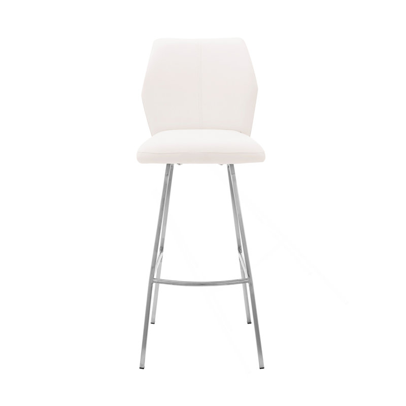 Tabouret de comptoir en similicuir blanc et acier inoxydable brossé de 26 po Mirano, Blanc