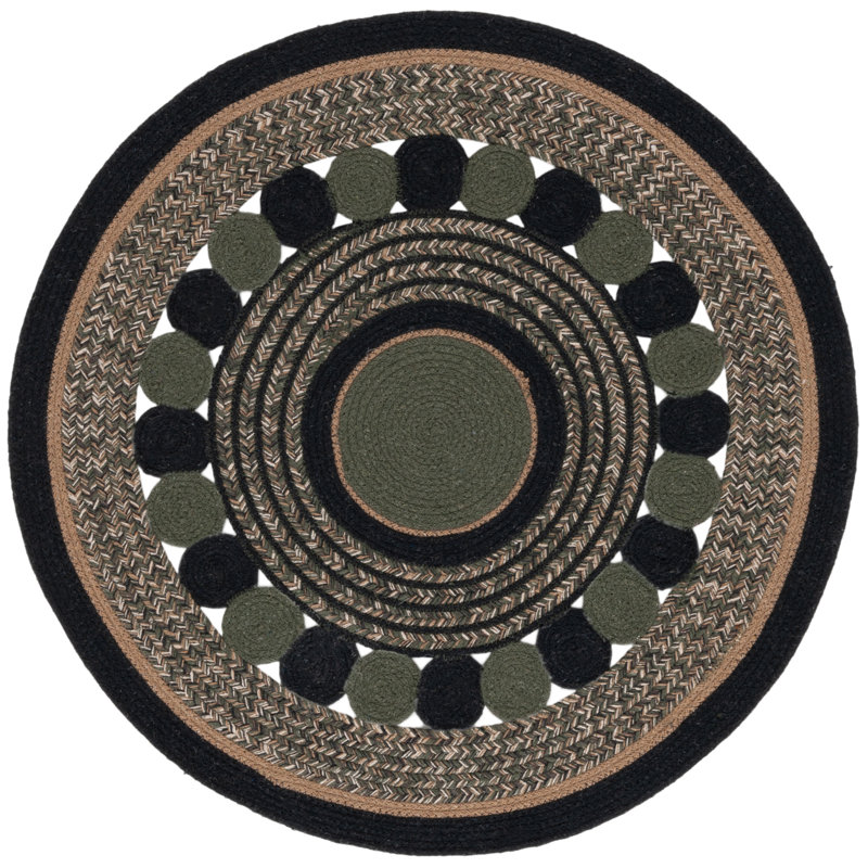 Tapis noir / vert Dowl 757, Rond 3 pi