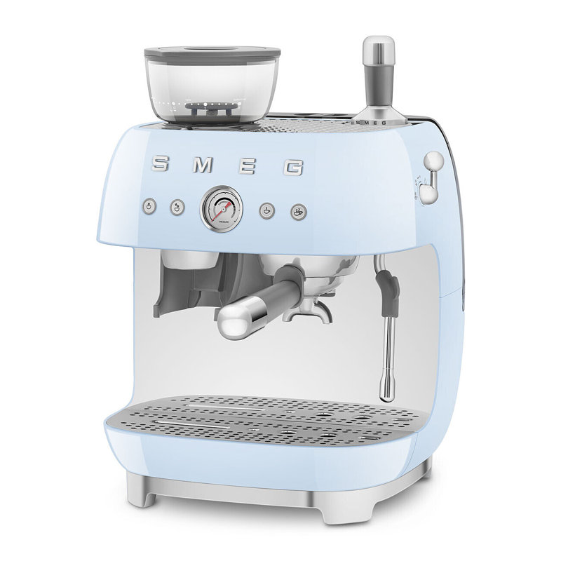 SMEG 50's Retro Style Semi-Automatic Espresso Coffee Machine with Grinder, Pastel Blue