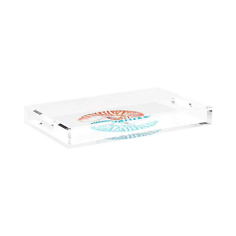 Nautilus Coral Turq Acrylic Rectangle Decorative Tray, 17"W x 10.5"D x 2"H