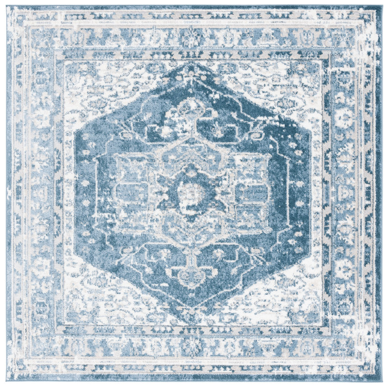 Lowrey Ivory Gray/Blue Rug, Square 6'7"