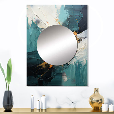 Or et vert cascade de marbre blanc II - peinture abstraite miroir décoratif, miroir mural doré, impression sur métal