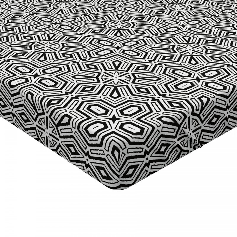 Microfiber Geometric Fitted Sheet, Queen Fitted Sheet, Dark Black/White Geometric