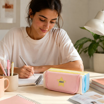 pencil bin Large-capacity Color-clashing Pencil Case Portable Stationery Bag  Storage Bag Small Size Multi-layer Stationery Pencil Case