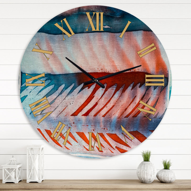 Impression Batik bleue et rouge - horloge murale moderne, Grand