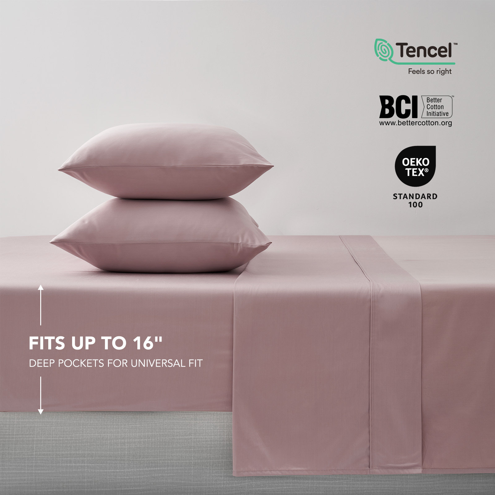 Cotton Tencel Sheet Set, King Sheet Set with 3 Additional Pieces, Mauve Pink
