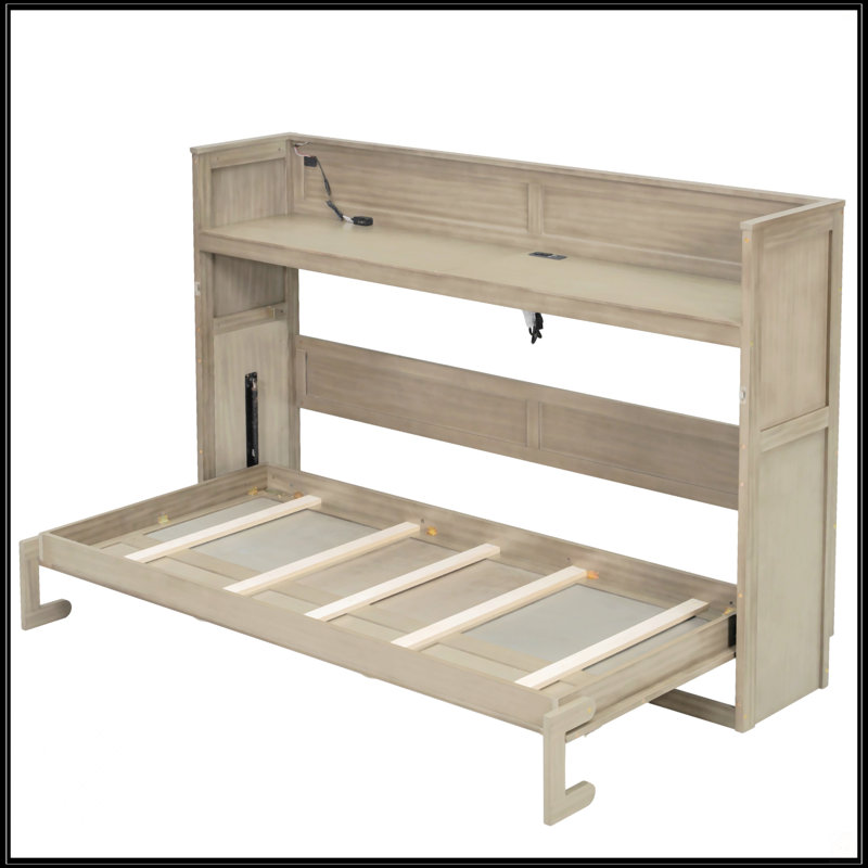 Lit escamotable simple TG avec bureau, Gris délavé