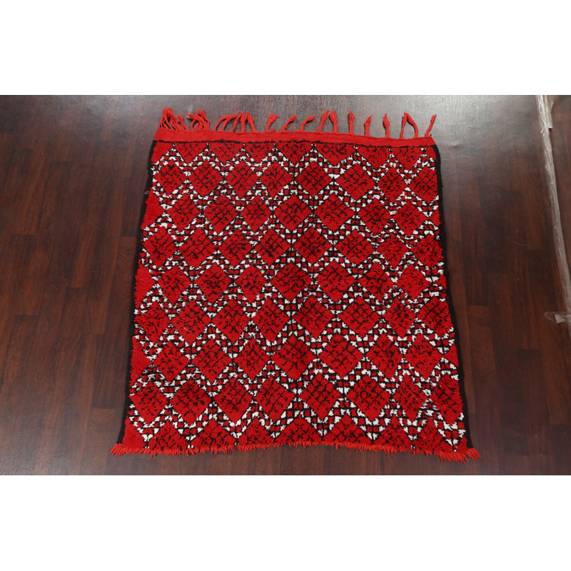 Tapis marocain rouge All-Over carré noué à la main 6 x 6