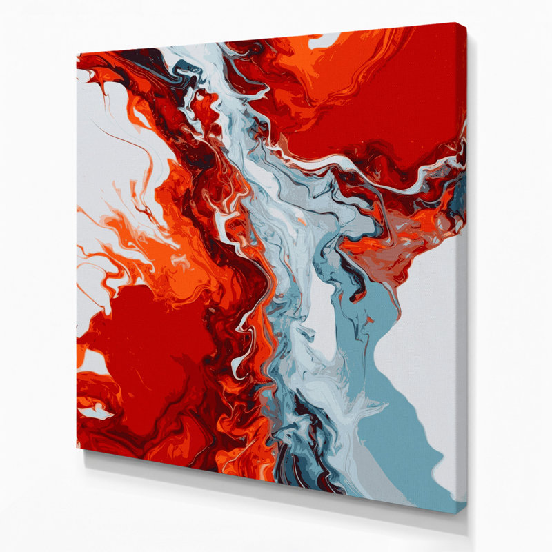 Abstrait art fluide sur toile rouge 5, H 16 po x l 16 po