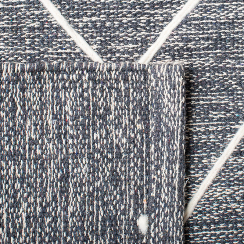 Adcock Flatweave Wool/Cotton Geometric Dark Gray Area Rug, Rectangle 3' x 5'