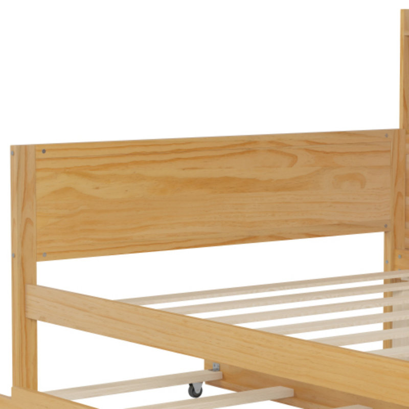 Wooden Daybed with Storage Shelf, Multi-Purpose Bed with Twin Size Pullout Bed and Desk, Twin, Natural