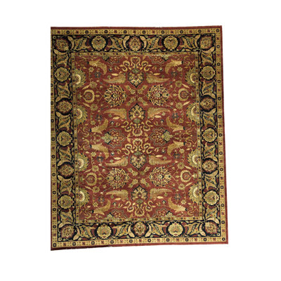 Tapis rouge / noir / brun en laine noué à la main de conception unique 12 pi x 15 pi