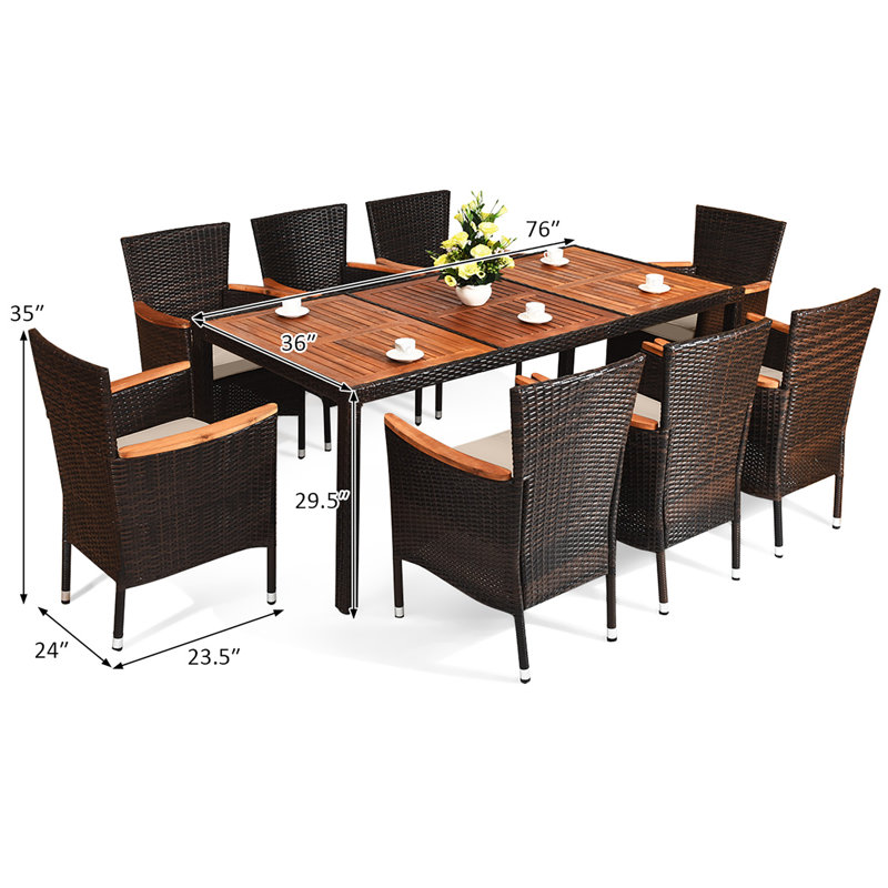 Uppsala 8 - Person Acacia Patio Dining Set with Rectangular Table , Cushions Included, Off White
