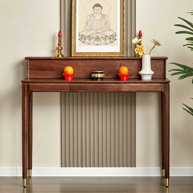 Console ronde en bois de noyer massif, H 40,55 po x L 47,24 po x l 15,75 po