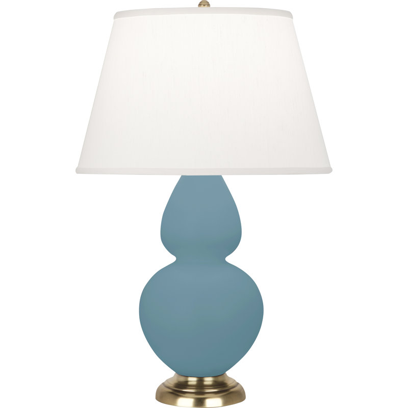 Double Gourd Table Lamp, White , Matte Steel Blue/Antique Silver