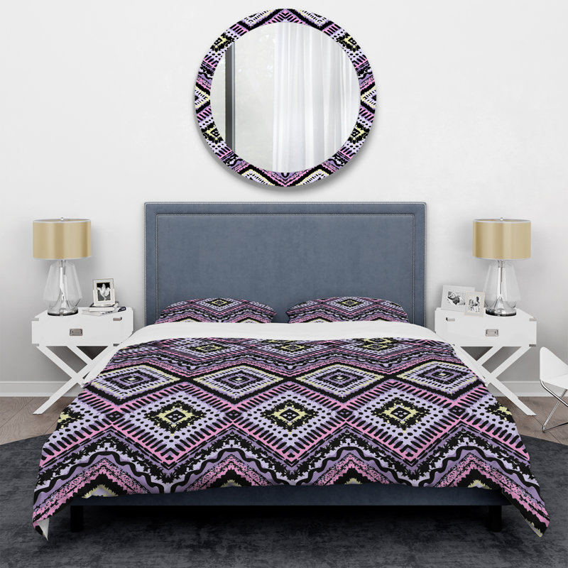 Ensemble de housse de couette en microfibre mauve / blanc 3 pièces