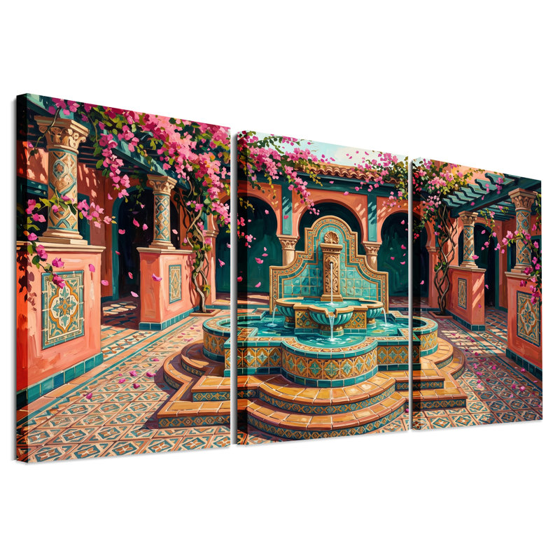 Ensemble de 3 toiles en fonte avec bougainvilliers roses, 30"H x 20"W x 3pcs