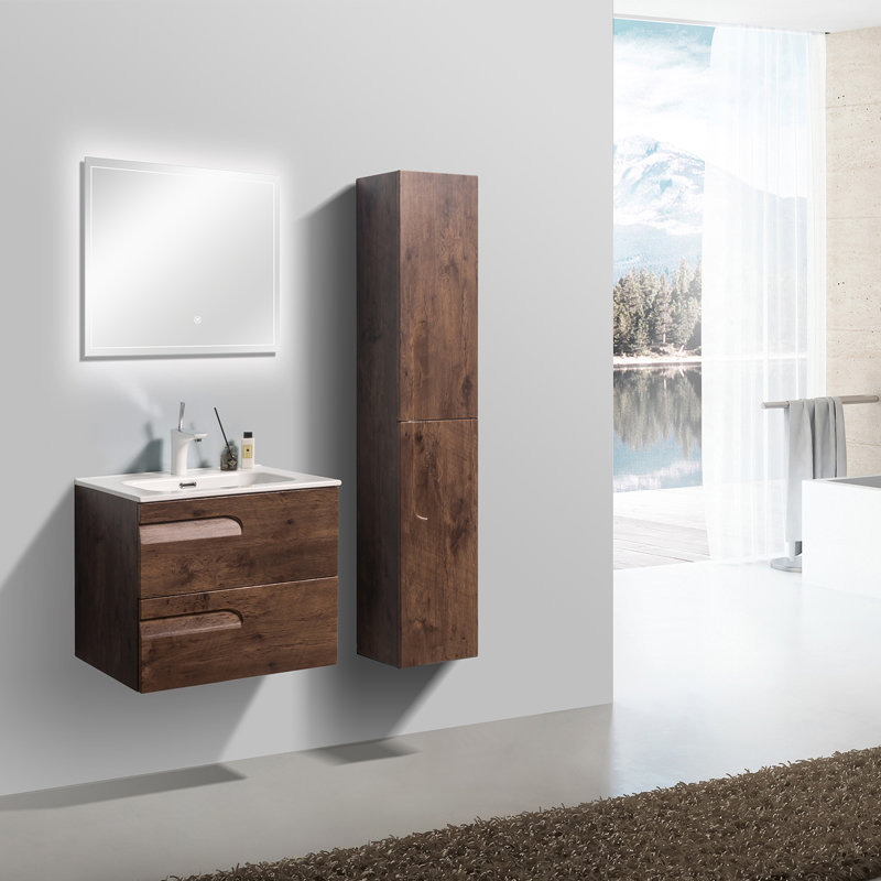 Alberthe 24" Wall-Mounted Single Bathroom Vanity Set, Rosewood