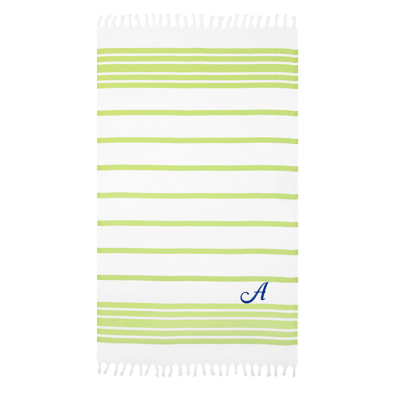 Herringbone Turkish Cotton Beach Towel, A, Pistachio/Navy
