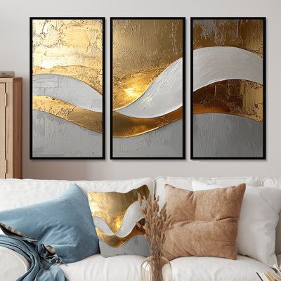 Newman I - art mural vagues pour le salon - ensemble de 3