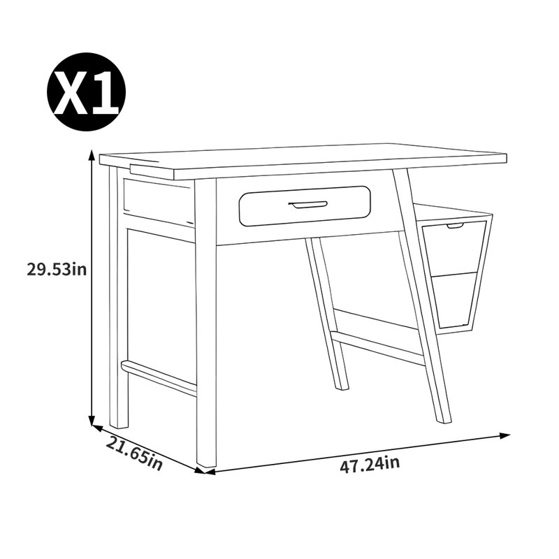 Petit bureau créatif de style européen, H 29,53 po x l 54,33 po x P 21,65 po