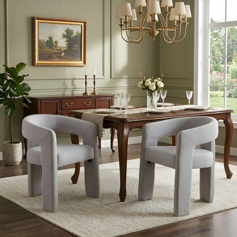 Modern Upholstered Barrel Dining Chairs, Grey Chenille