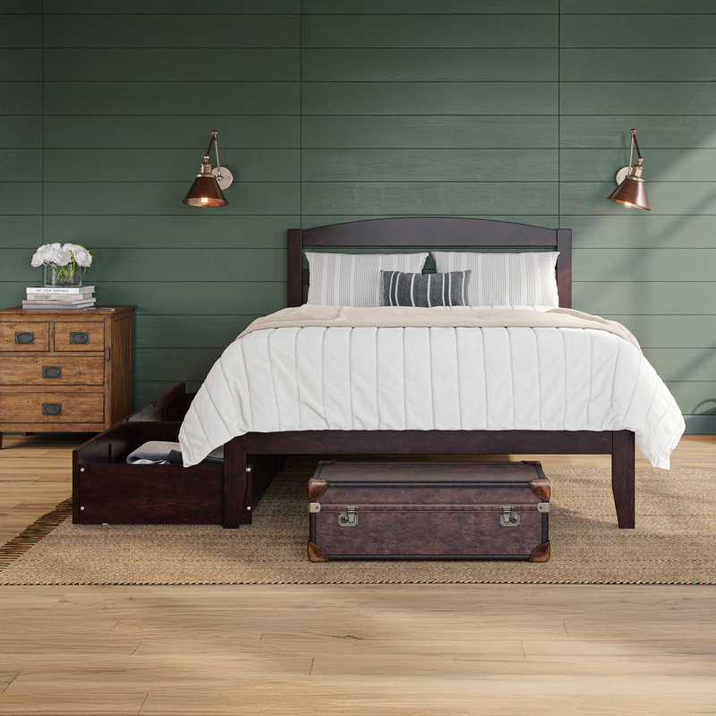 Elliana Solid Wood Platform Bed with Storage Drawers & Built-in Charging Station, Espresso, Full