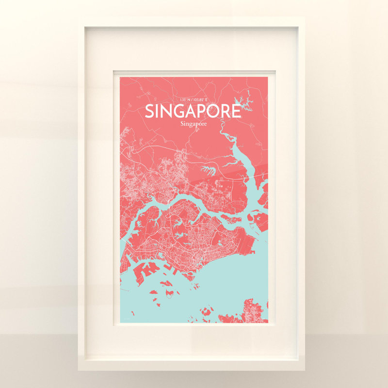 Singapore City Map In Maritime - No Frame Print, 17cm H x 11cm W x 0.05cm D