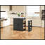 Console d'îlot extensible avec tiroirs, armoire à deux portes et tablettes ouvertes pour une utilisation multifonctionnelle dans la cuisine