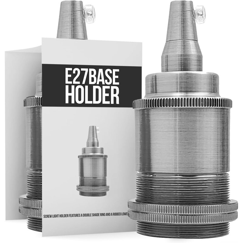 LEDSone E27 Metal Lamp Holder Vintage Industrial Edison Screw Bulb Socket for Pendant Ceiling Lights, 2, Satin Black