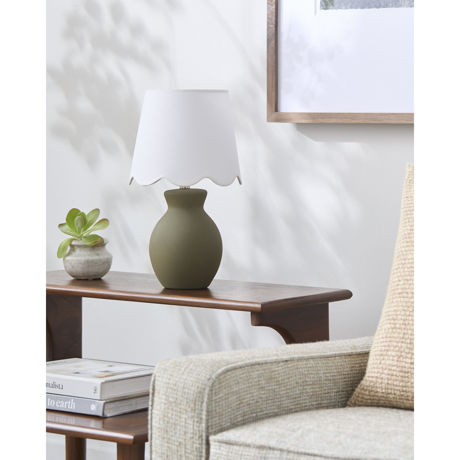 Momsen Scallop Shade Matte Lamp, Green, White, 15"H x 8"W x 8"D